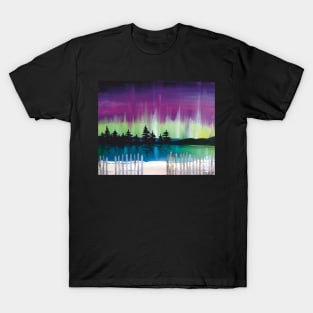 Northern Lights Beach Painting T-Shirt